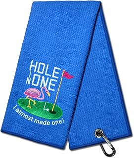 DYJYBMY Hole in One Funny Embroidered Golf Towels for Golf Bags with Clip, Funny Flamingo Golf Towel Gifts for Women Flamingo Lover Mam Aunt Sister, Fun Novelty Towels for Women Mom Sister Friend