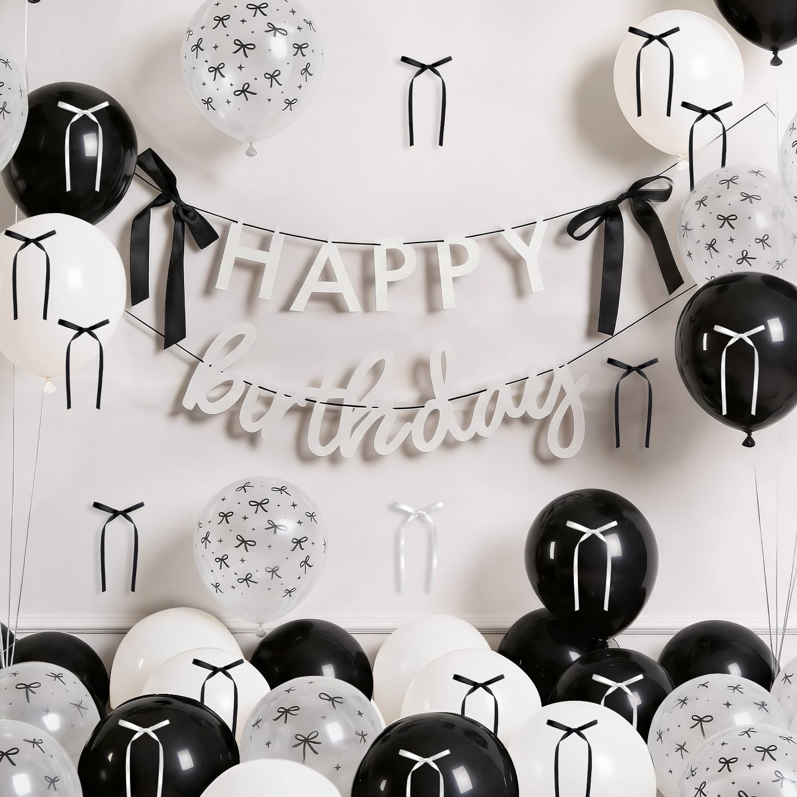 51 Pcs Black White Letter Banner, Balloons, Bows for Birthday