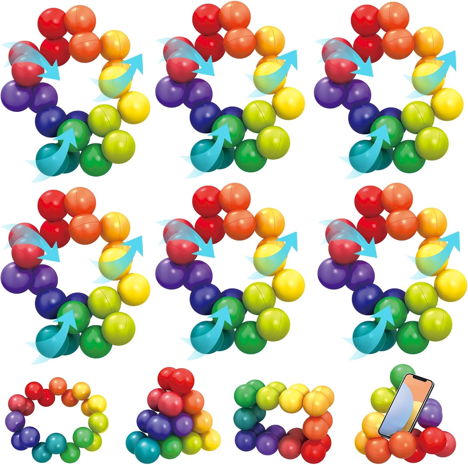 Autism Sensory Toys for Autistic Children, 6 Pack Fidget Toys for Kids Adults, Autistic ADHD Rainbow Ball Stress Toy, Stocking Stuffers Airplane Car Travel Essentials Calm Down Toddler Activities Toy