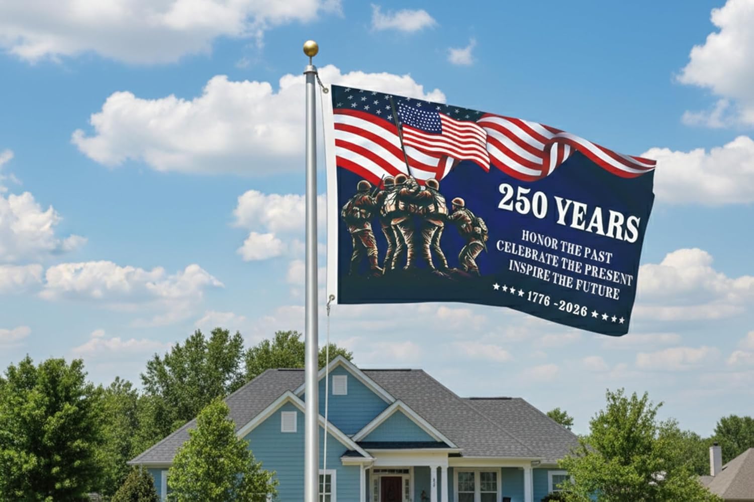 250 Years Commemorative Flag, 1776-2026 Semiquincentennial American Flag with Soldiers Design, USA 250 Flags 3x5 Ft, Double-Sided, UV Fade Resistant, Brass Grommets, Outdoor Patriotic Decoration - Image 5
