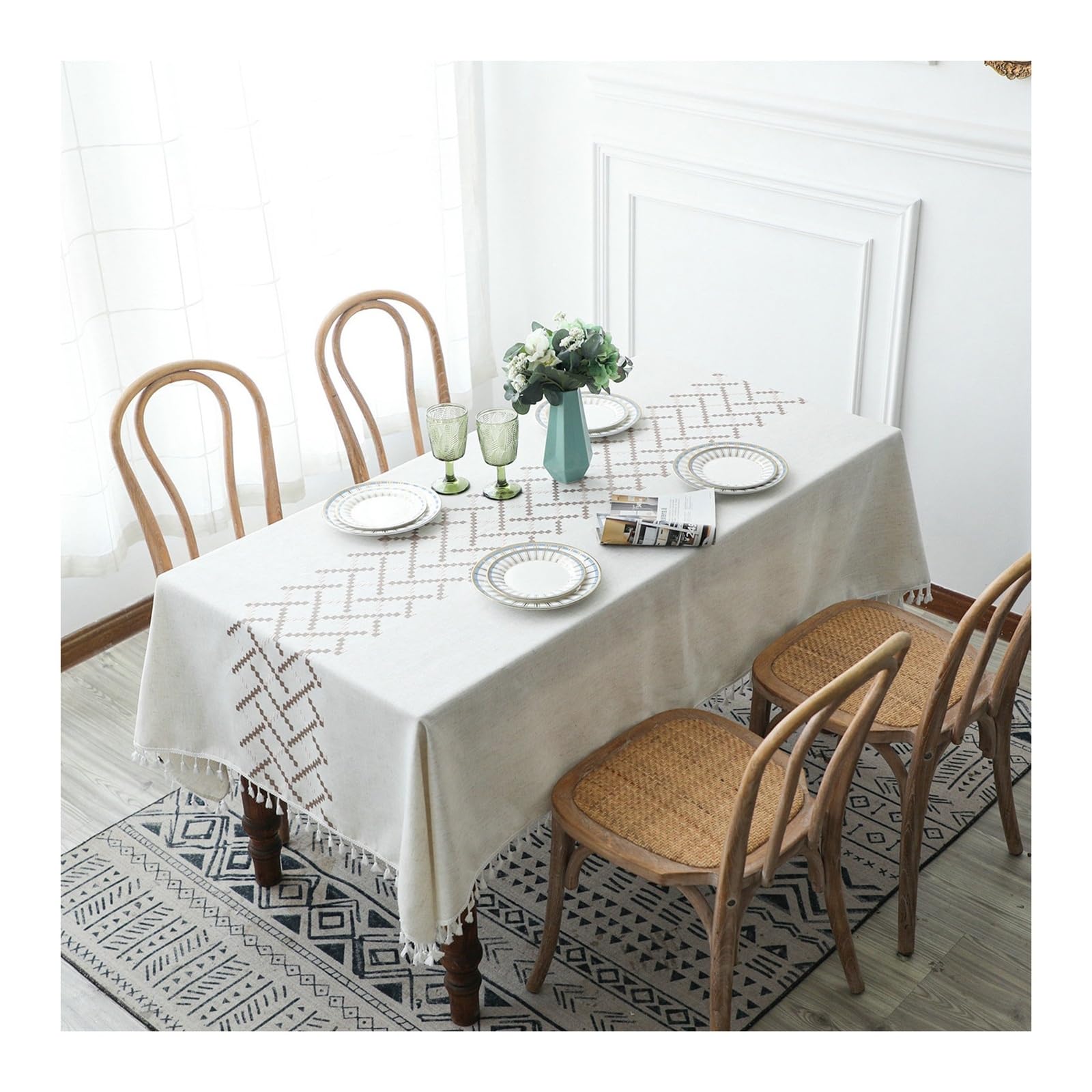 Nappe polyester rectangulaire 110x170 broderie losange nappe anti-taches KnSam