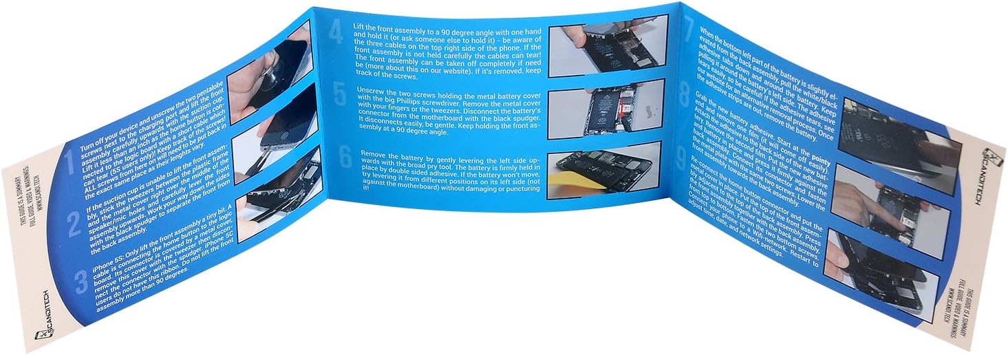 ScandiTech Battery Model iP5S-5C - with Adhesive & Instructions (no Tools) - New 1550 mAh 0 Cycle Replacement Battery - Repair Your Phone in 15 min - 1 Year Warranty