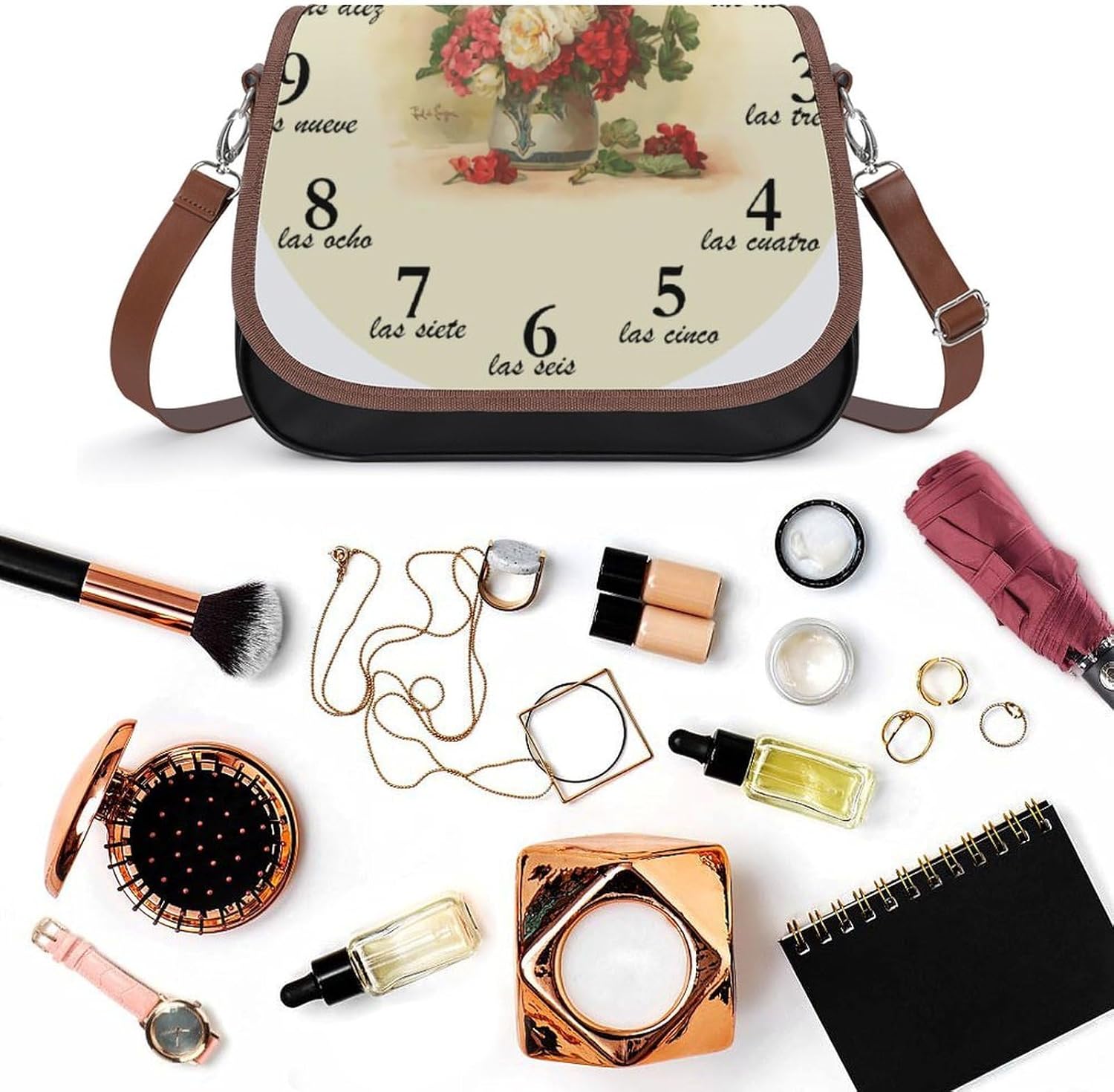 Vintage Image And Numbers in SpanishWomen's Faux Leather Crossbody Bag, Waterproof Wrinkle-Resistant Shoulder Bag with Detachable Strap, Large Capacity Casual Handbag, Fashion Daily Purse for Shopping