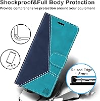 Vista 6 de Funda tipo cartera para Galaxy A42 5G - Bloqueo RFID, tarjetero, a prueba de golpes, piel sintética, función atril, tapa magnética, color azul