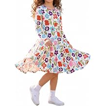 PATPAT Girls Long Sleeve A Line Skater Dress Casual Everyday Outfit 2-9Y