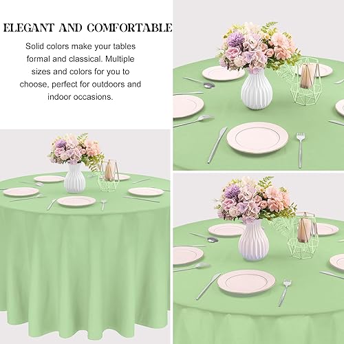 Miniatura 3 de Paquete de 4 manteles redondos de poliéster de 108 pulgadas, color verde salvia, manteles para mesas redondas, manteles de tela lavable para bodas,