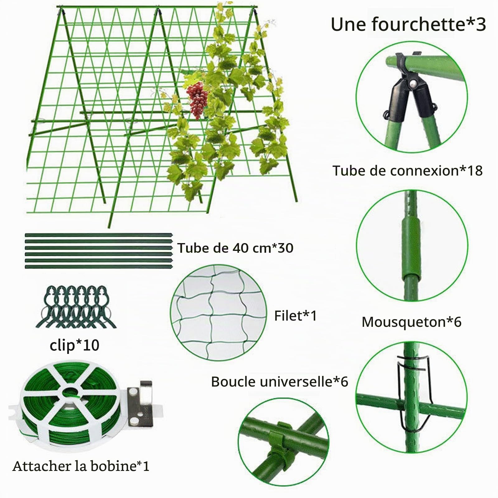Tuteur de concombre en métal Convient pour concombres, soja, tomates et autres légumes Tige de support en acier (en forme de A)