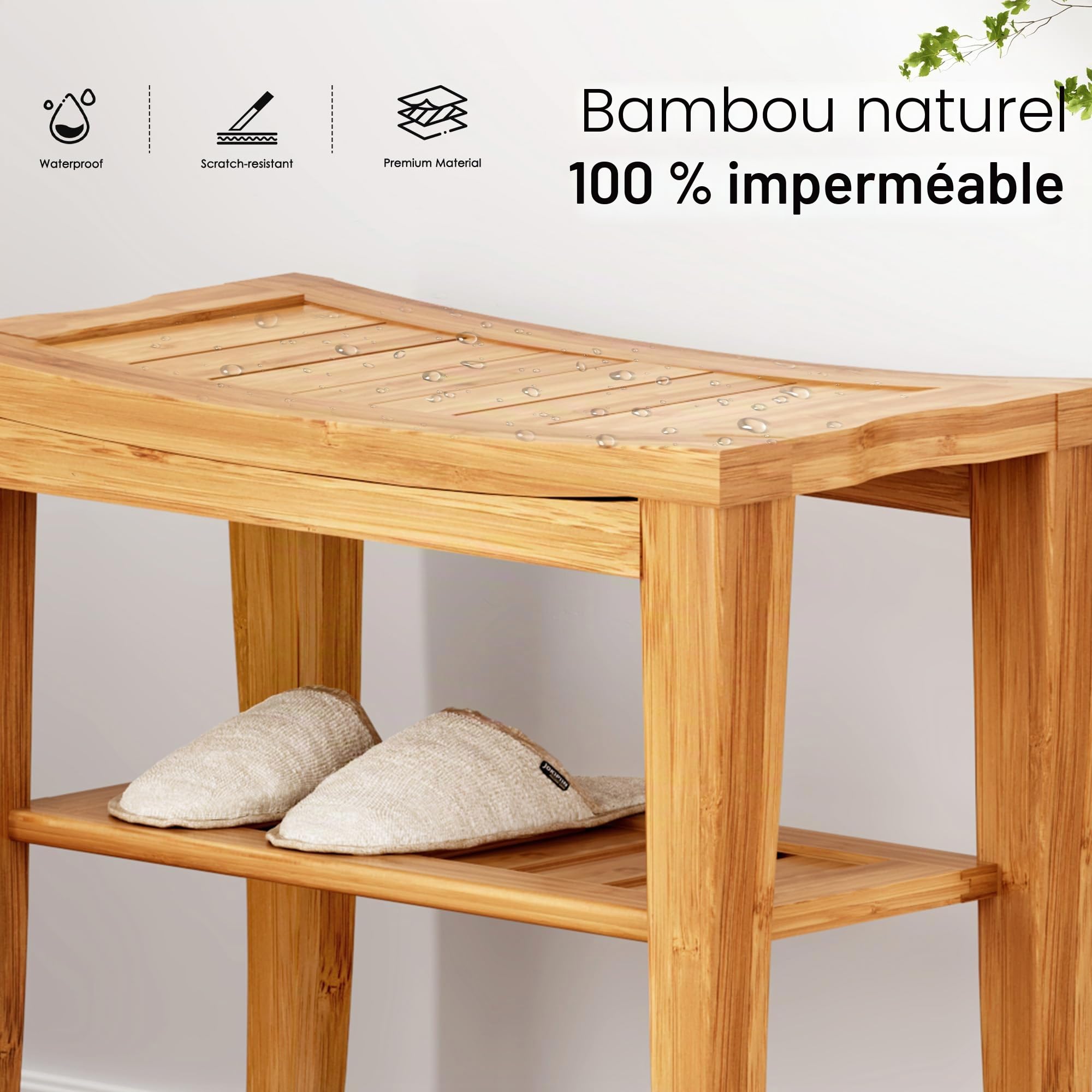 SDHYL Tabouret de Douche en Bambou Tabouret de Bain avec Étagère de Rangement Siège de Douche/Baignoire pour Salle de Bain