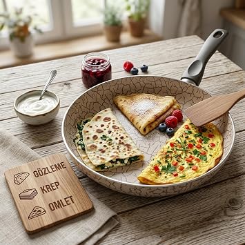 Papilla Maxi Tava - İç ve Dış Beyaz Bronz Magma (Kırçıllı) Yanmaz Yapışmaz Aile Boyu Pişirme Tavası 30 cm ve 26 cm (26 CM)
