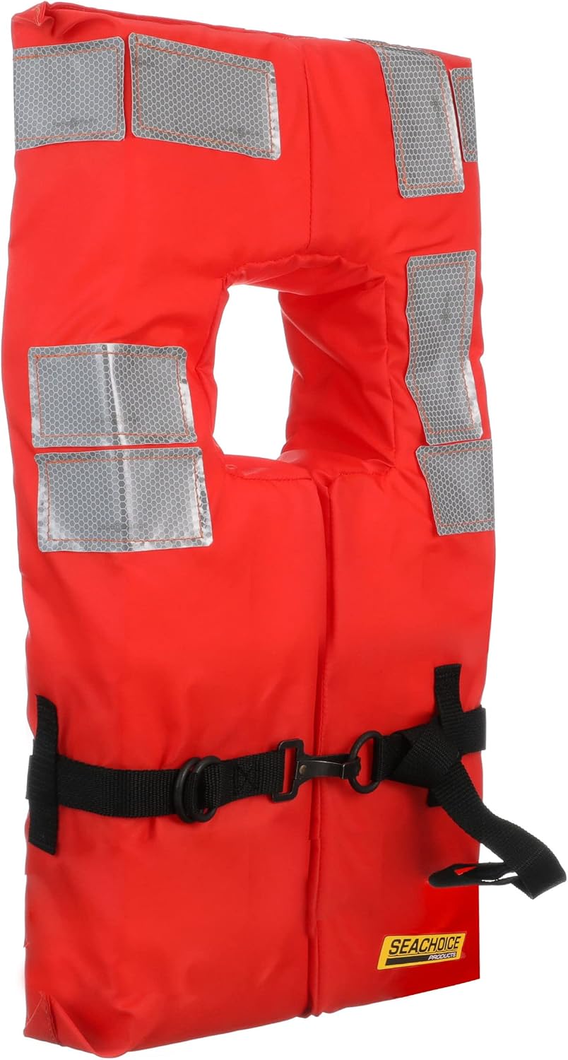 Seachoice Type I Commercial Offshore Vest & Jacket, Fluorescent Orange, Reflective Panels, Various Sizes