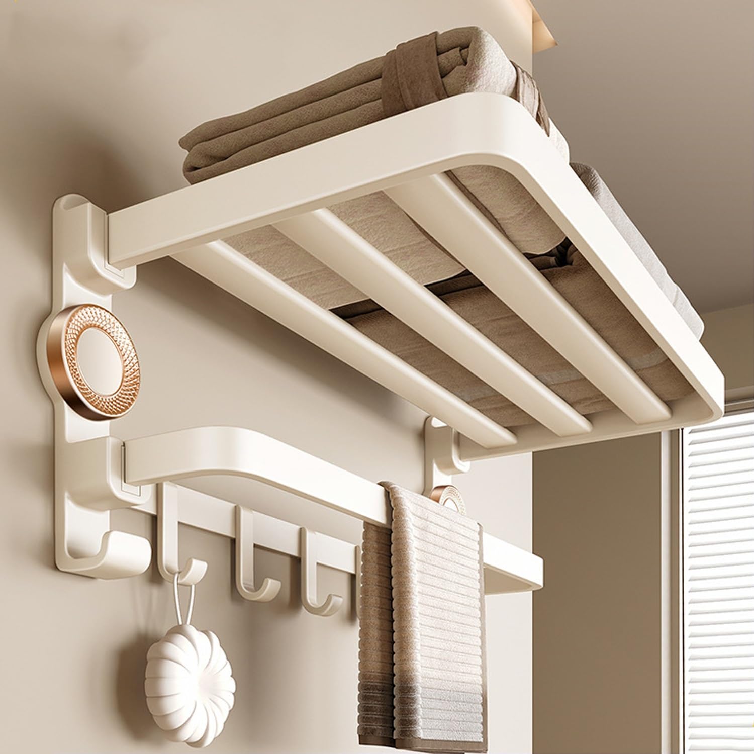 LMYSXAOZ Bathroom Towel Shelf 2 Tier Bar With 90° Foldable, Aluminum Alloy Rack Suction Cup Rail For Bathroom, Kitchen, Hotel(50CM/19.7IN)