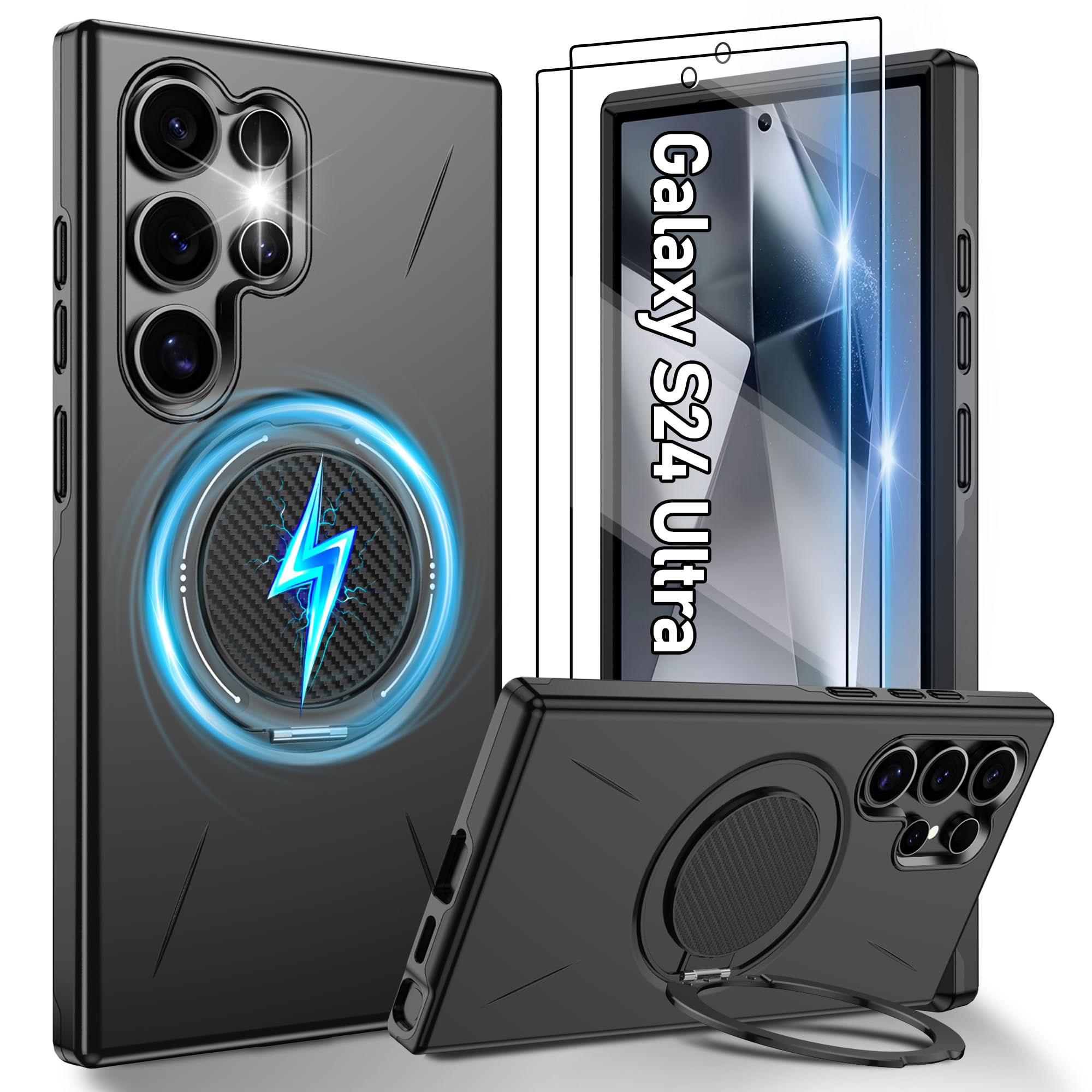 Gritup für Samsung S Serie Gehäuse [Kompatibel mit MagSafe Zubehör]: 2 Stück HD-Bildschirmschutz, eingebauter Kickstand, Dual Layer Stoßdicht, Kamera Guard, Samt Touch