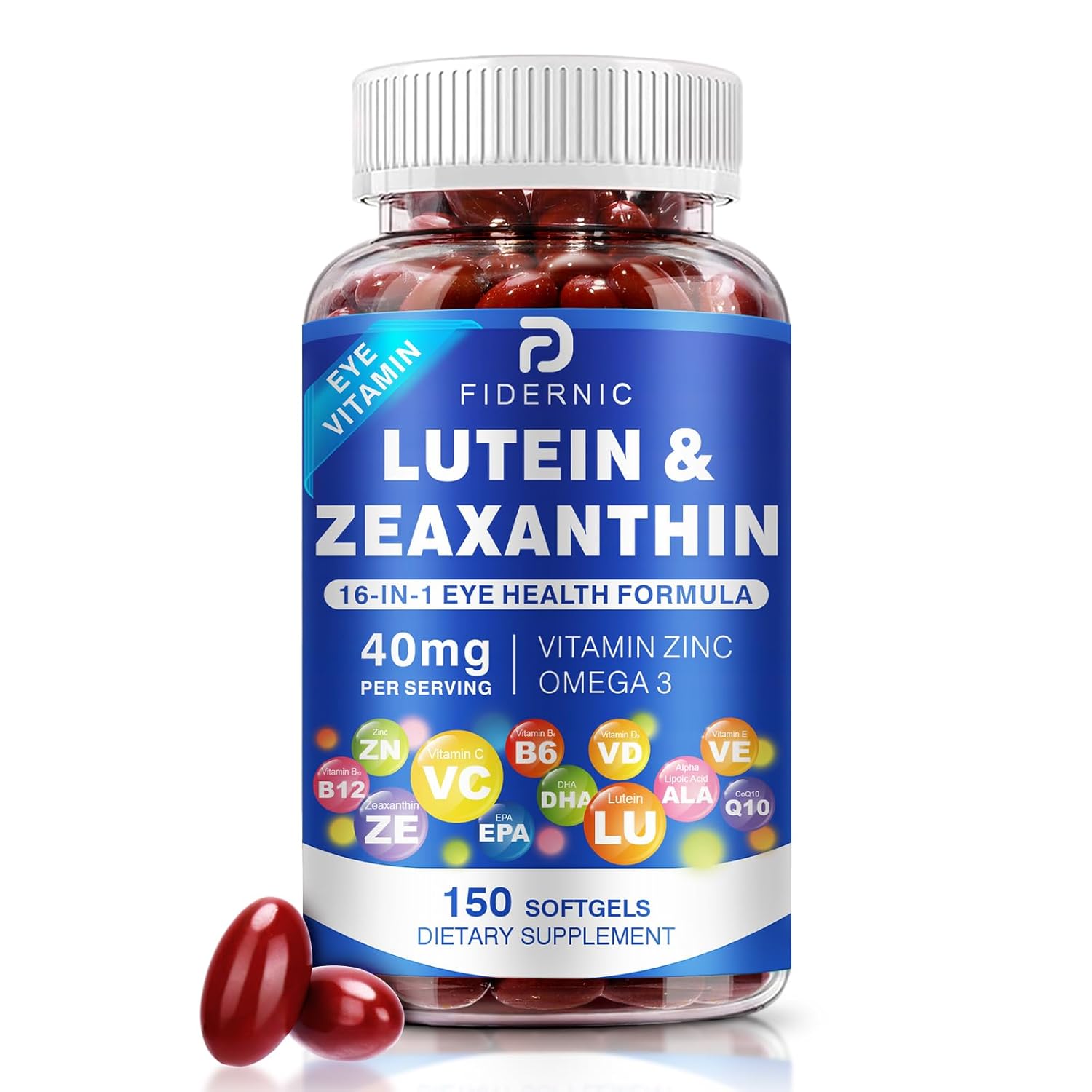 Lutein and Zeaxanthin Supplement - Eye Vitamins 40 mg Lutein 8 mg Zeaxanthin with Vitamins C E Zinc