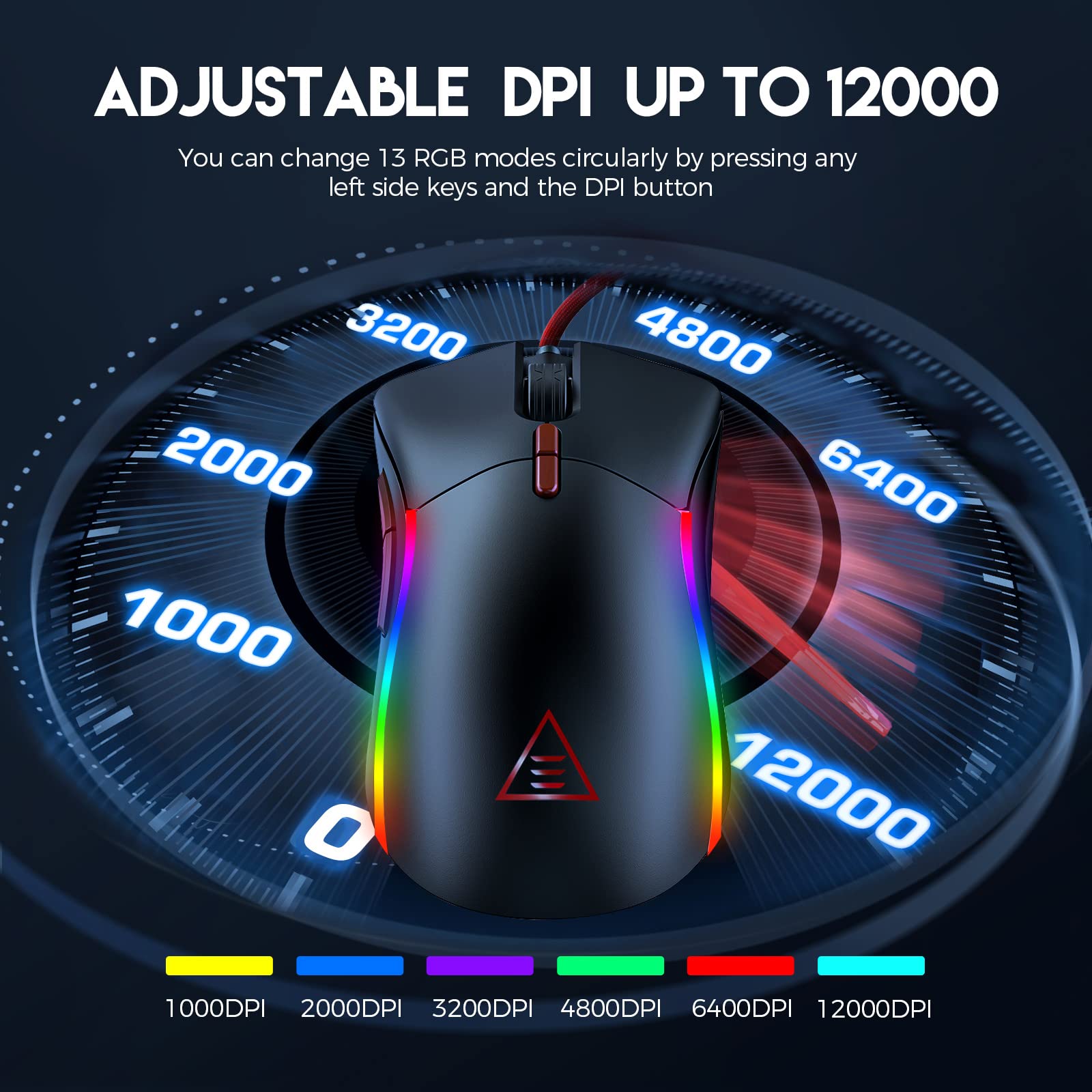 EKSA EM200 Gaming Mouse Wired, USB Mice with 13 RGB Backlit (Black and White)