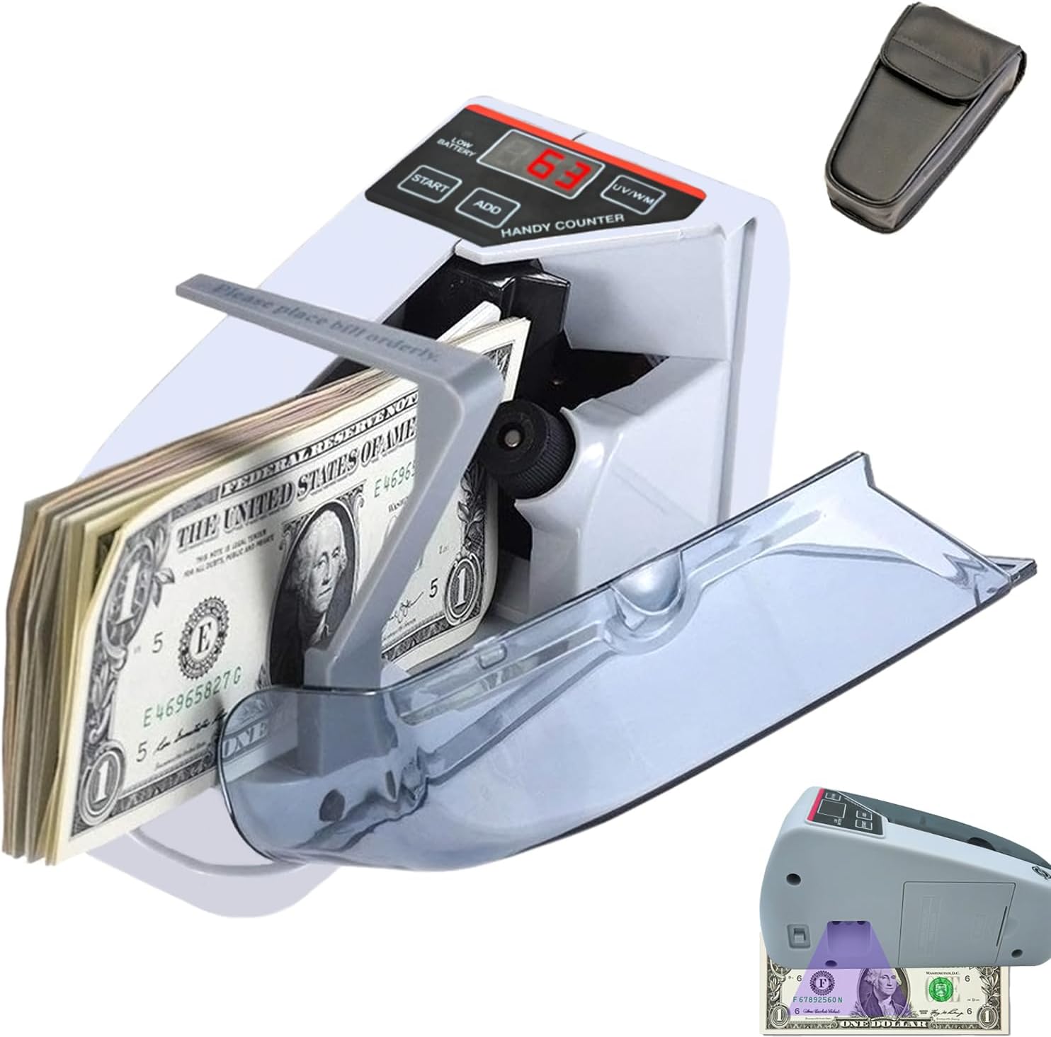 Money Counter Portable Money Counter Mini Bill Cash Counting Machine Handy Suitable for Multi-Currency Handy Banknote Counter