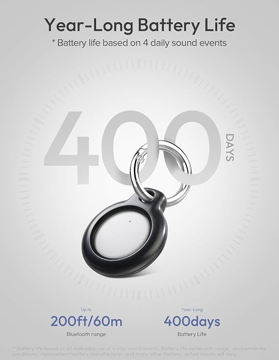 Bluetooth Tracker 1 Pack, Works with Apple Find My (iOS Only) Tracker Include 1 Anti-Scratch Keychain Holder, Item Finders for Key, Handbag, Luggage, Over 1 Year Battery Life