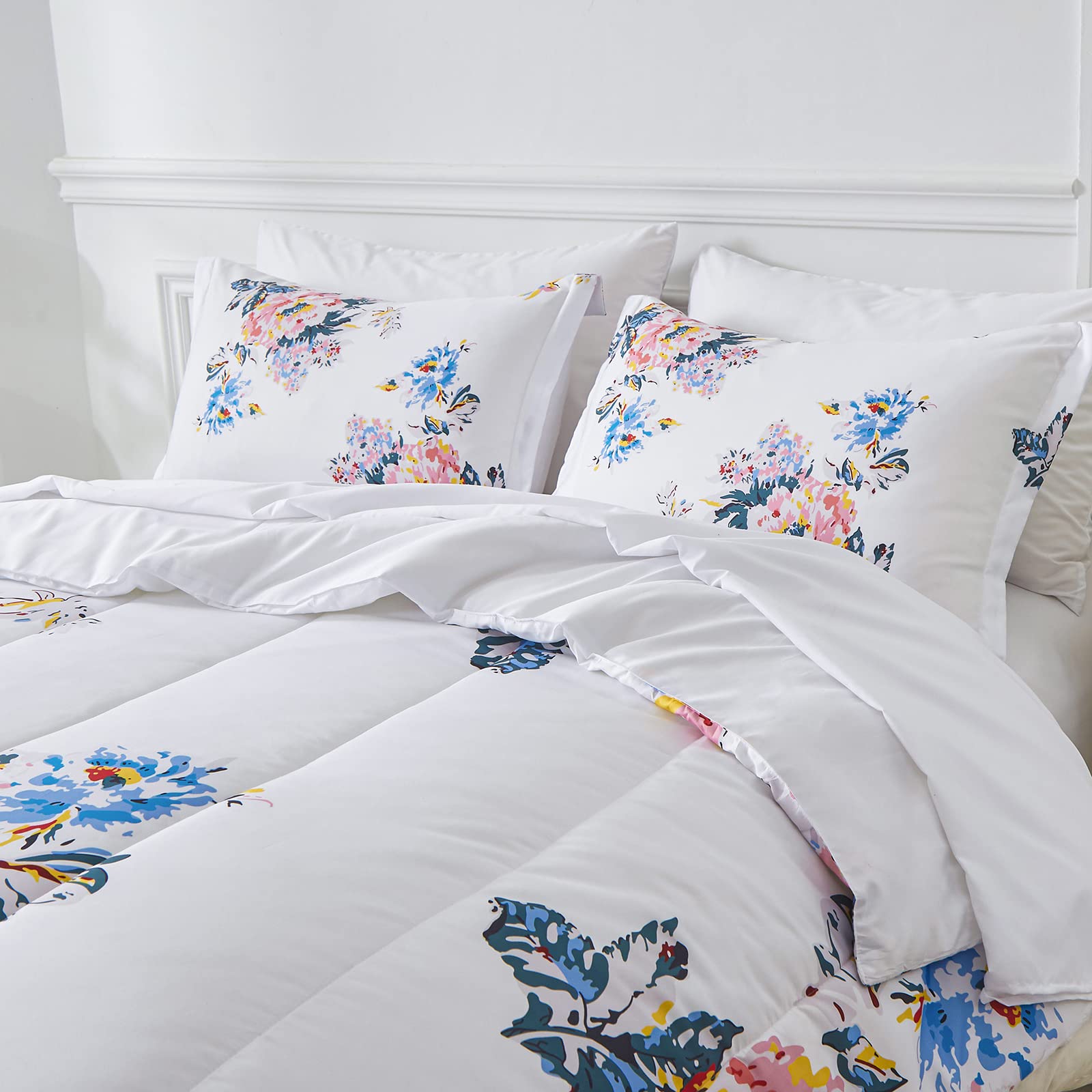 Yogeneg Set Lenzuola Matrimoniali 7 Pezzi Con Motivo Floreale Botanico | Biancheria Da Letto Reversibile In Microfibra Morbida | Copripiumino Foglie E Spose Su Sfondo Nero