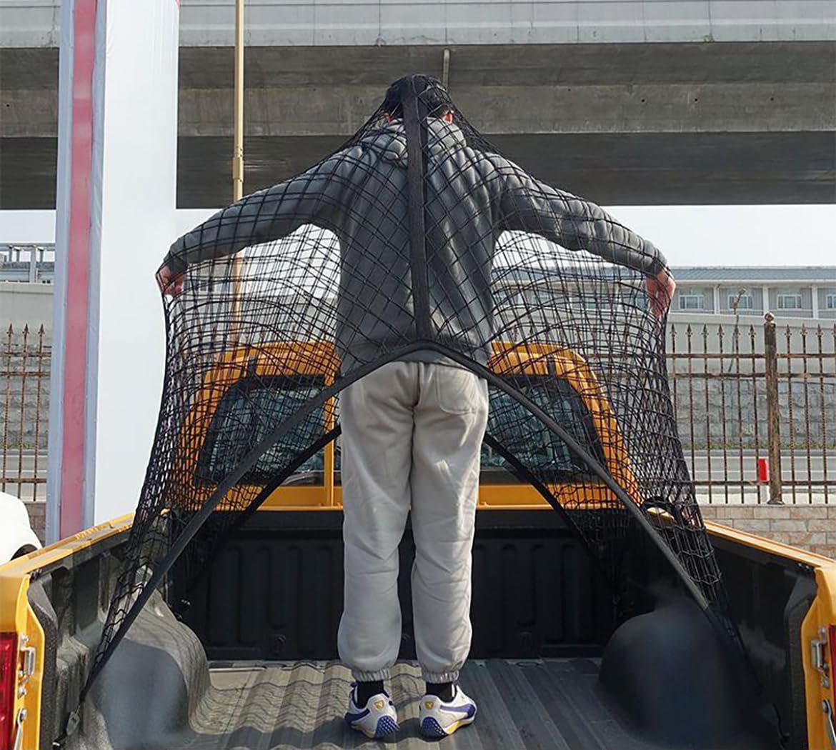 Siatka na bagaż, organizer na łóżko ciężarowe, bardzo elastyczna siatka bagażowa, jednowarstwowa siatka transportowa, nadaje się do codziennego lekkiego obciążenia ciężarówek, 1,2 m x 1,2 m, z 4