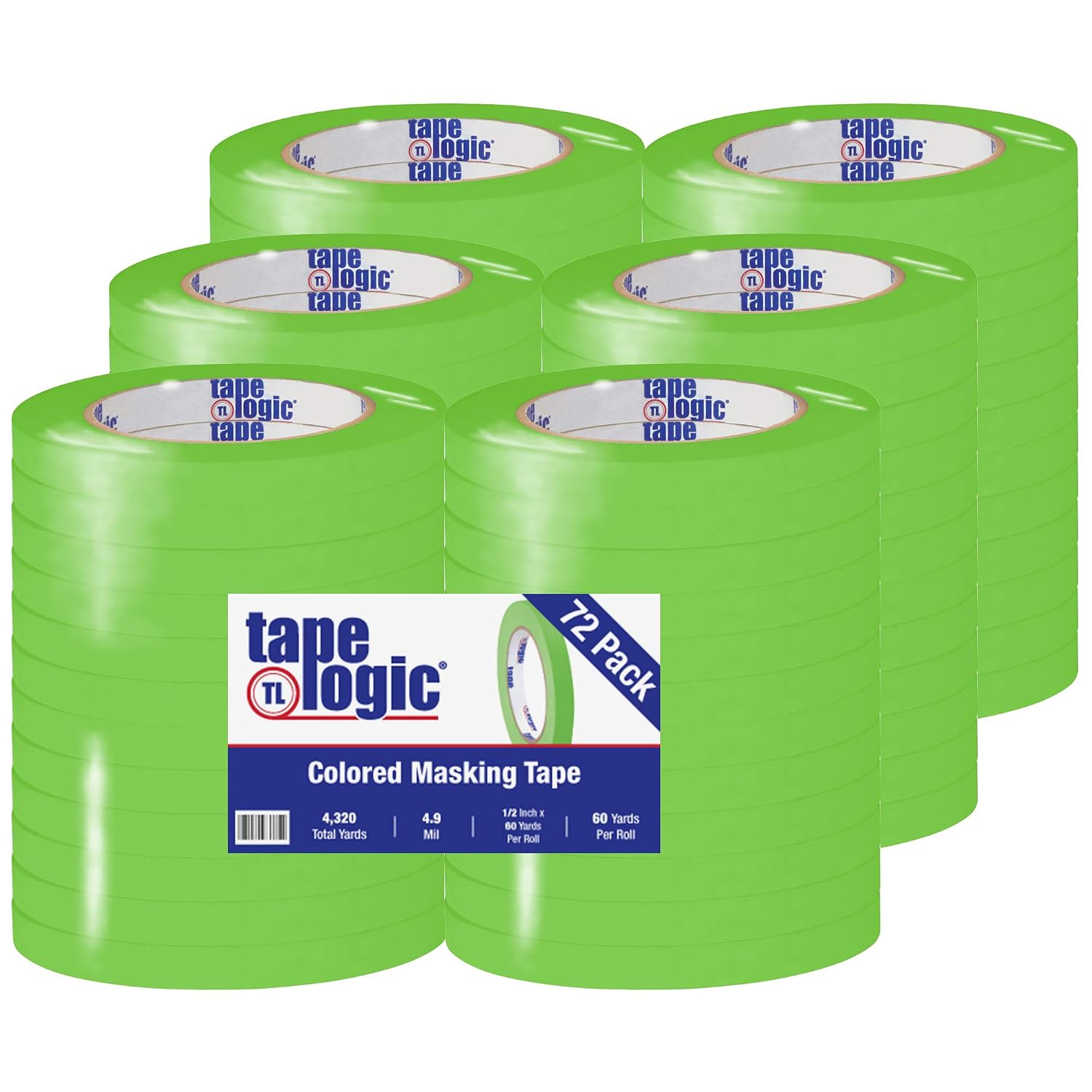 Tape Logic (12 Pack General Purpose Colored Masking Tape, 1/2 Inch x 60 Yards, Dark Green, for Home, Office, Arts, Crafts, DIY, Labeling and Coding