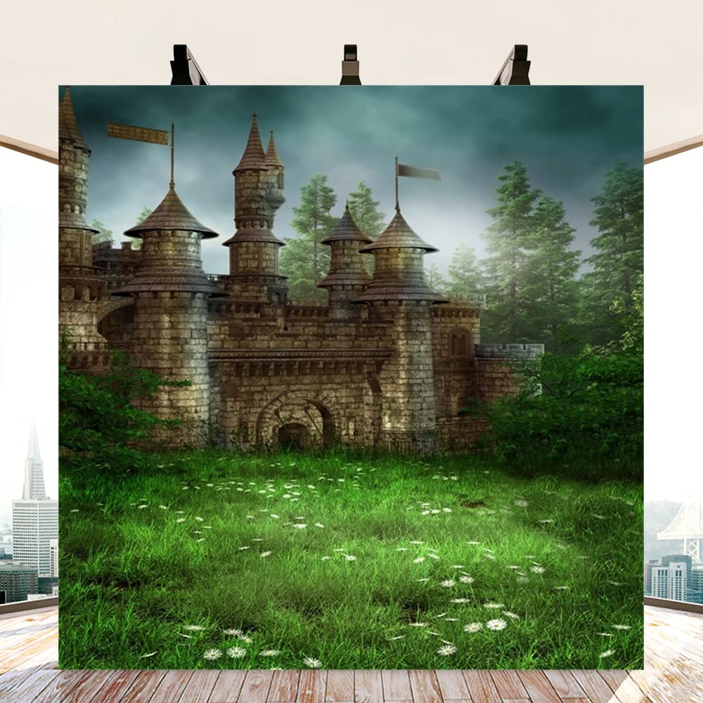 AOFOTO 8x10ft Magic Forest Backdrop - Medieval Castle Fairy Tale Photography Background Vinyl