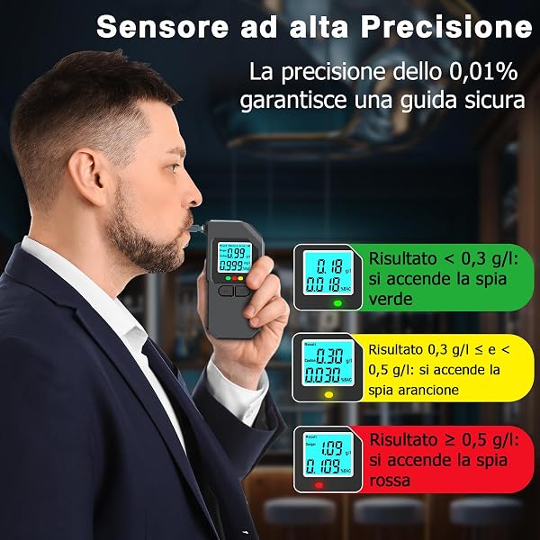 Super Barley Etilometro Portatile Certificato, Professionale Alcol Test, Digitale Etilometro con Display Schermo LED, con 20 Bocchette, per Uso Personale Famiglia e Professionale - 3