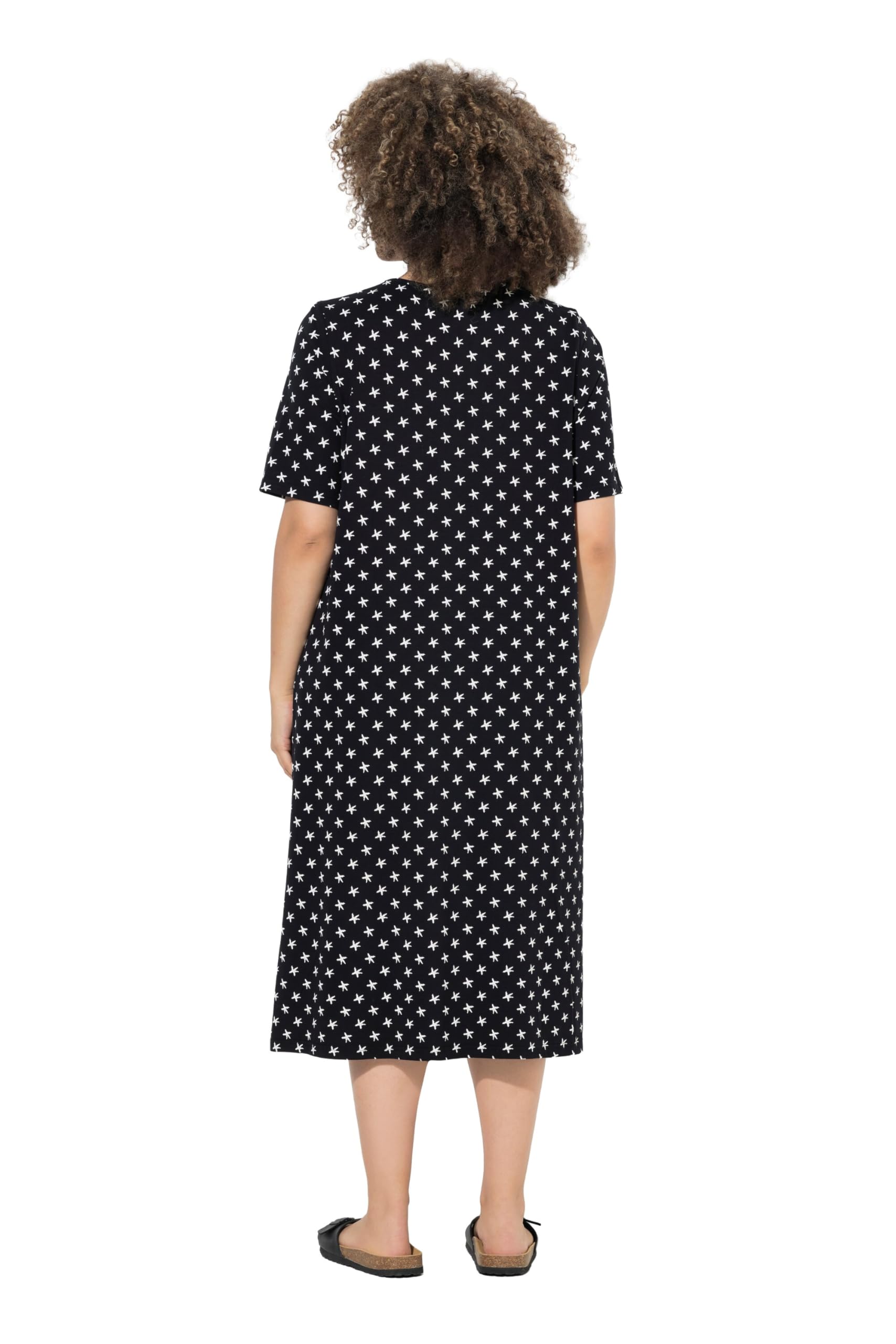 Ulla Popken Damen große Größen Übergrößen Plus Size Midikleid, Sterne, V-Ausschnitt, Halbarm, Taschen 850351