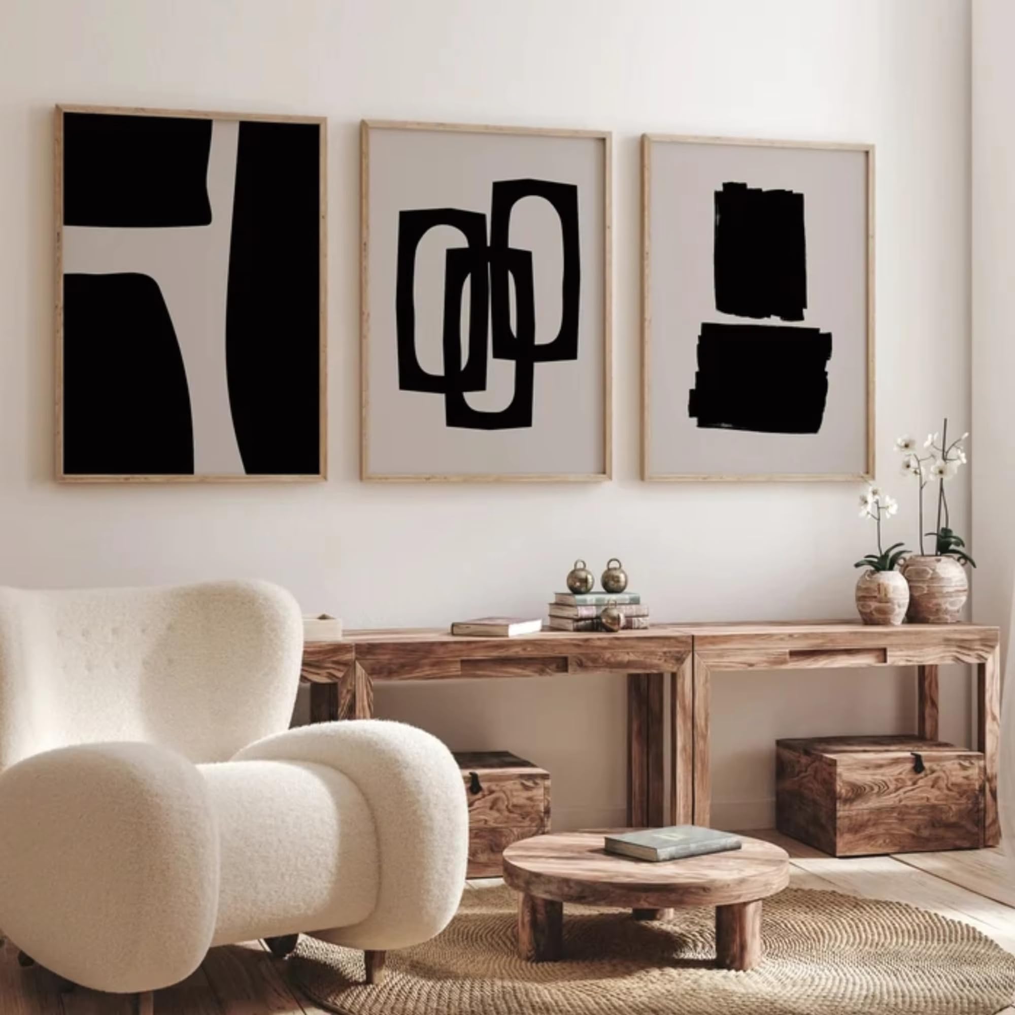 DFZEWKI Neutral Minimalist Black Abstract Geometric Wall Art Print Canvas Painting Poster Picture For Living Room(60x80cm(24x31in) x3/No frame)