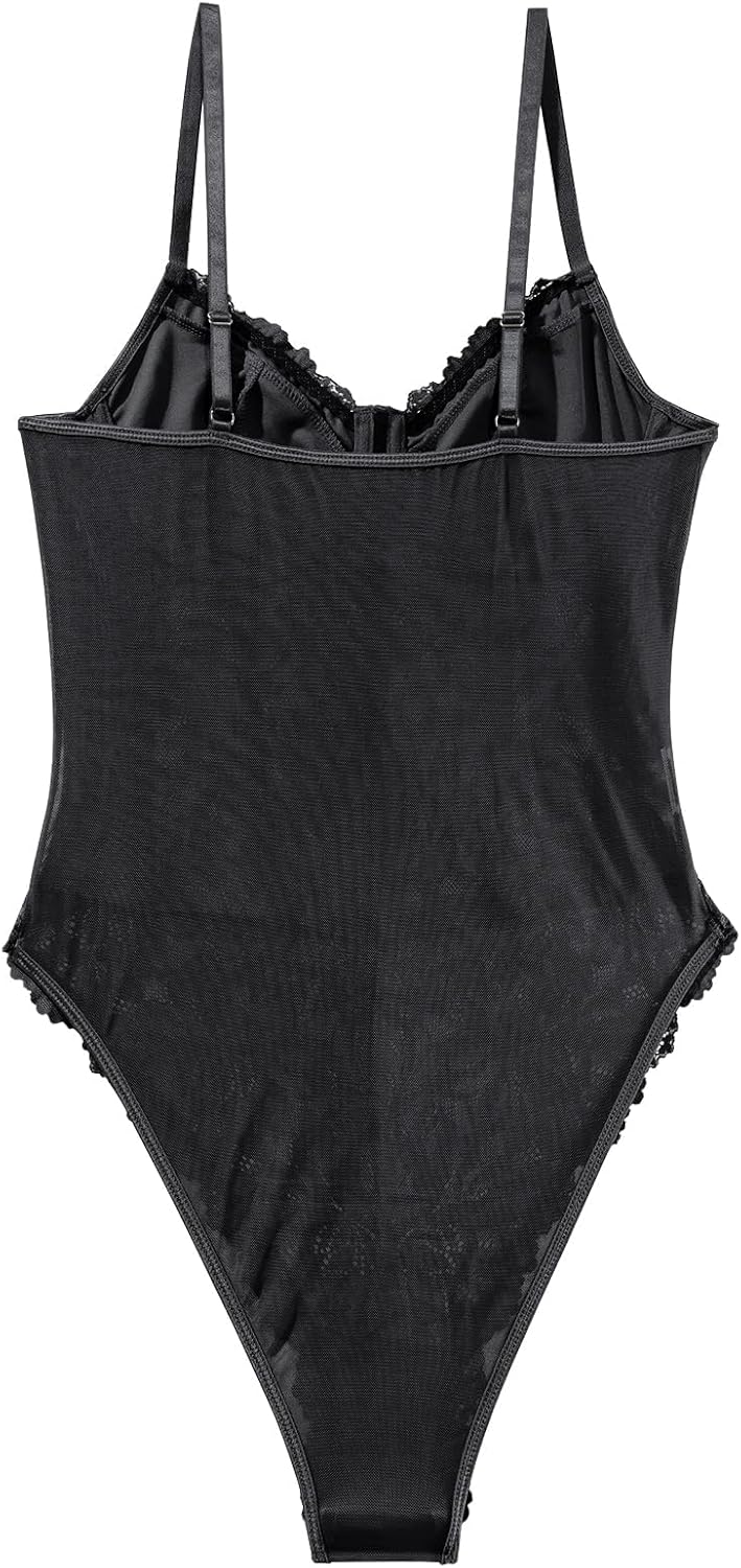 Lilosy Sexy Corset Top Floral Lace Mesh Sheer Lingerie Bodysuit Bustier Cami Outfits - Image 5
