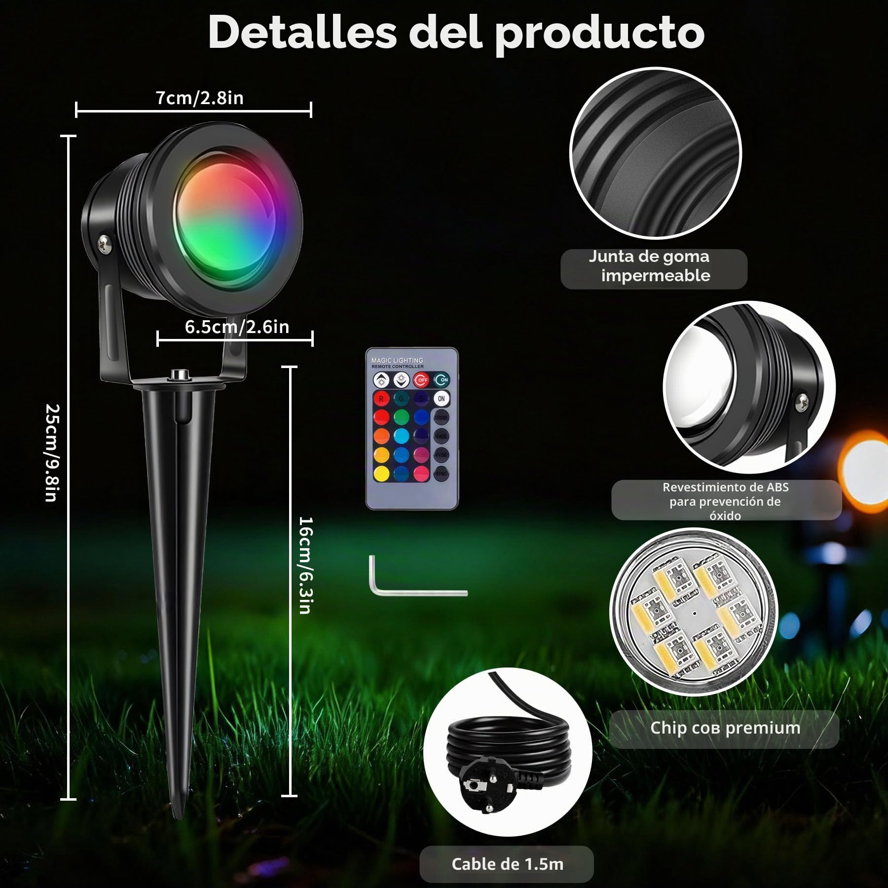 4 Piezas 10W RGB Foco Proyector Exterior, Lámpara de Césped RGB con Espica Impermeable IP65 Focos de Jardín con Pincho Para Jardín Aire Libre Césped Patio Decoración