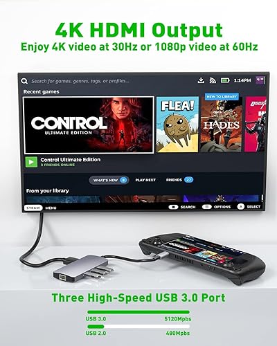 Miniatura 3 de Estación de acoplamiento compatible con Steam Deck AOJAKI 6 en 1 con HDMI 20 4K a 60Hz Gigabit Ethernet 3 USB-A 30 y puerto USB-C de carga de