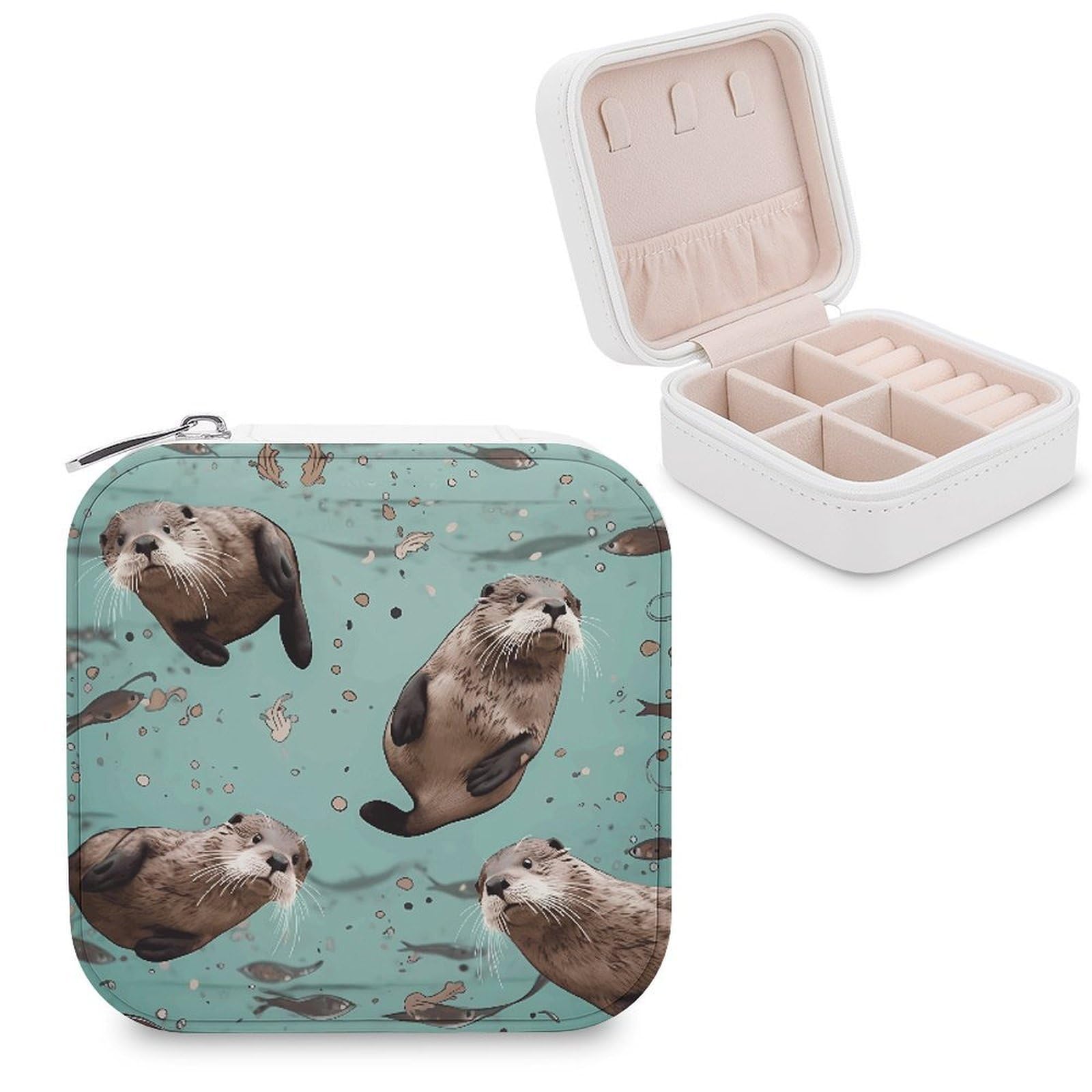 FekiLoot Otters Jewelry Case Personalized Leather Jewelry Box Mini Travel Jewelry Case Small Portable Jewelry Organizer for Ring Earrings Necklace Bracelet