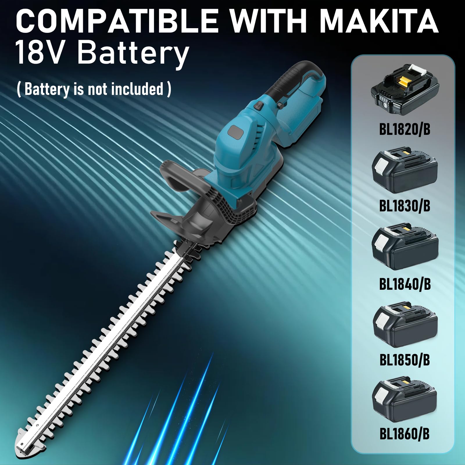 52CM Lange Heckenschere für Makita-18V-Akku, kabellose Hand-Strauchschere, elektrische Heckenschere (Schnittleistung von 15 mm, bürstenloser Motor, 180° drehbarer Kopf, Ohne Akku)