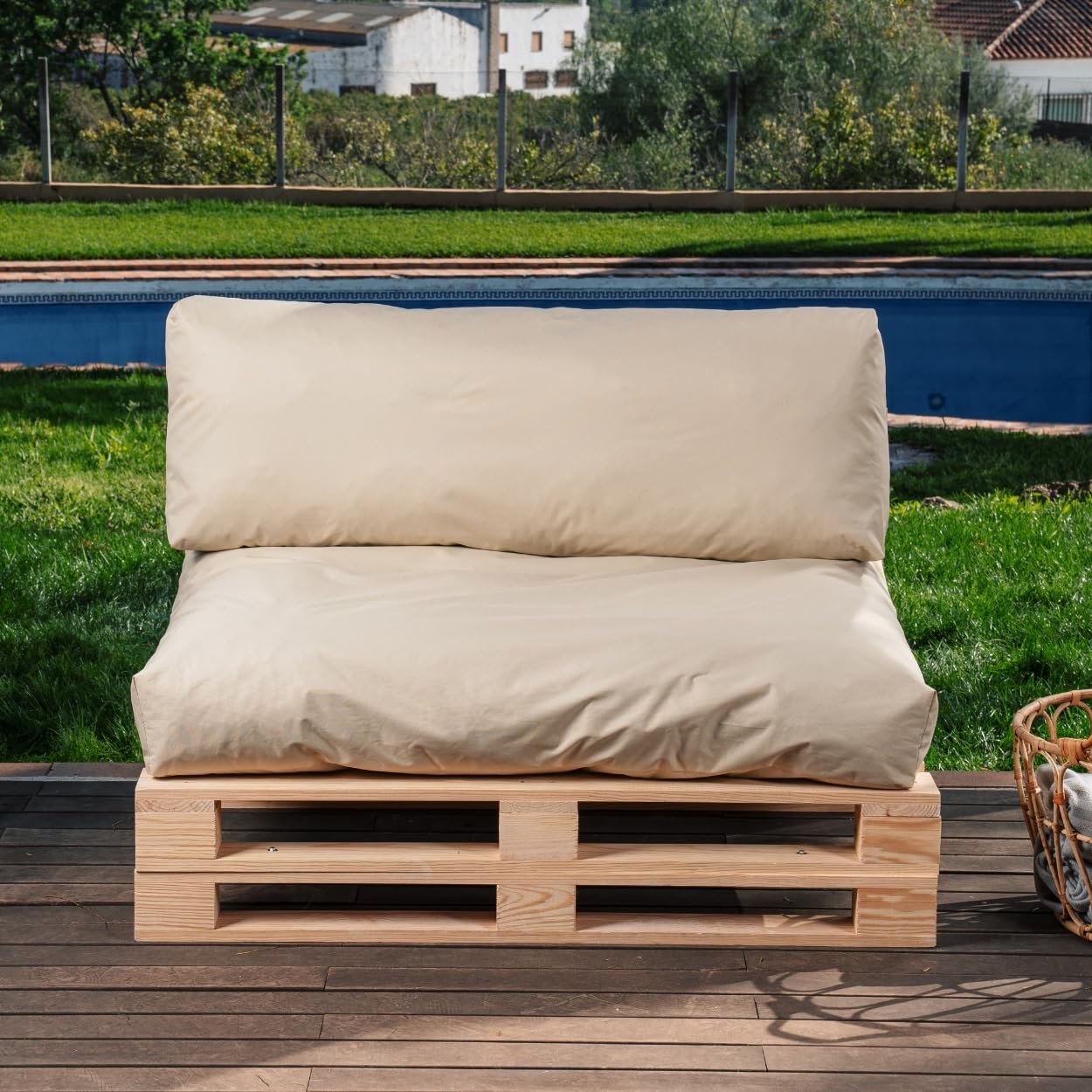 bananair Coussins Palettes Déhoussables, Tissu Imperméable et Anti-UV – Set 1 Assise 120x80 cm + 1 Dossier 120x40 cm (Beige)