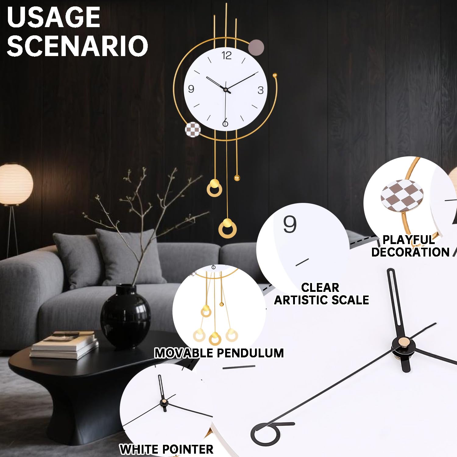 Große Moderne Wanduhr für Wohnzimmer Dekor große dekorative Wanduhr Pendel batteriebetrieben Nicht tickend für Schlafzimmer Küche Büro Haus einzigartige Uhren Wanddekor 13 * 30 Zoll