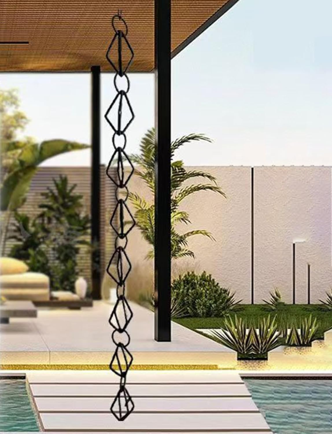 幾何学的な鉄製屋外用レインチェーン、ガーデンウォーターガイドチェーン、吊り下げ式レインキャッチャーチェーン、縦樋雨樋チェーンレインベ