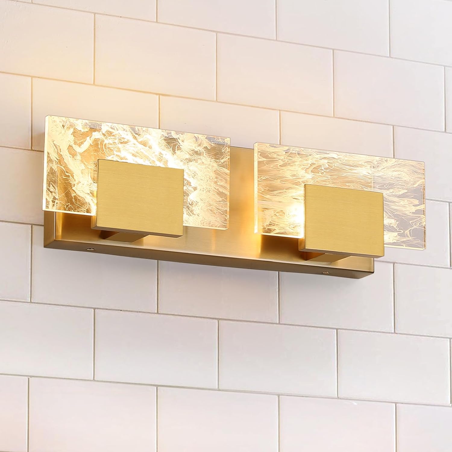 HAHZT LED Bathroom Vanity Light: 16 inch Brushed Gold Acrylic Modern Lighting Fixtures - 2 ...