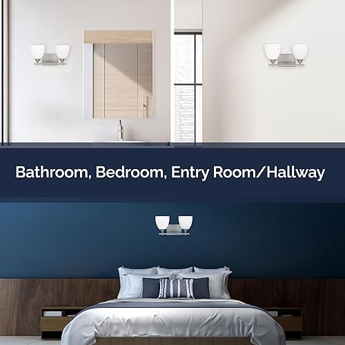 Miniatura 9 de Scott Living Toffino - Aplique de pared moderno de 2 luces para baño, acabado cromado, con pantallas de vidrio de leche