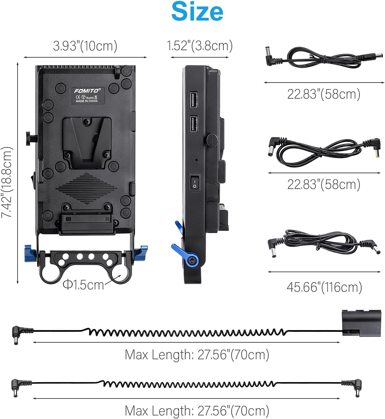 Fomito V-Mount Lock Battery Plate Power Adapter with 15mm Rod Clamp for Canon EOS 5DS, 5DS R, 5D Mark II, 5D Mark III, 5D Mark IV, 60D, 60Da, 6D, 70D, 7D, 7D Mark II, 80D Camera Camcorder