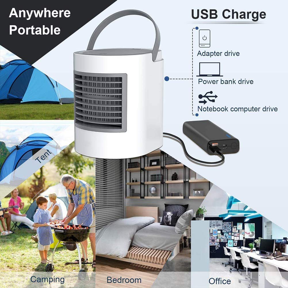 Condizionatore Portatile,Mini Raffrescatore Evaporativo Umidificatore,Basso Rumore Raffreddatore d'Aria Climatizzatore Personal Air Cooler con 3 velocità per Casa Ufficio Viaggio