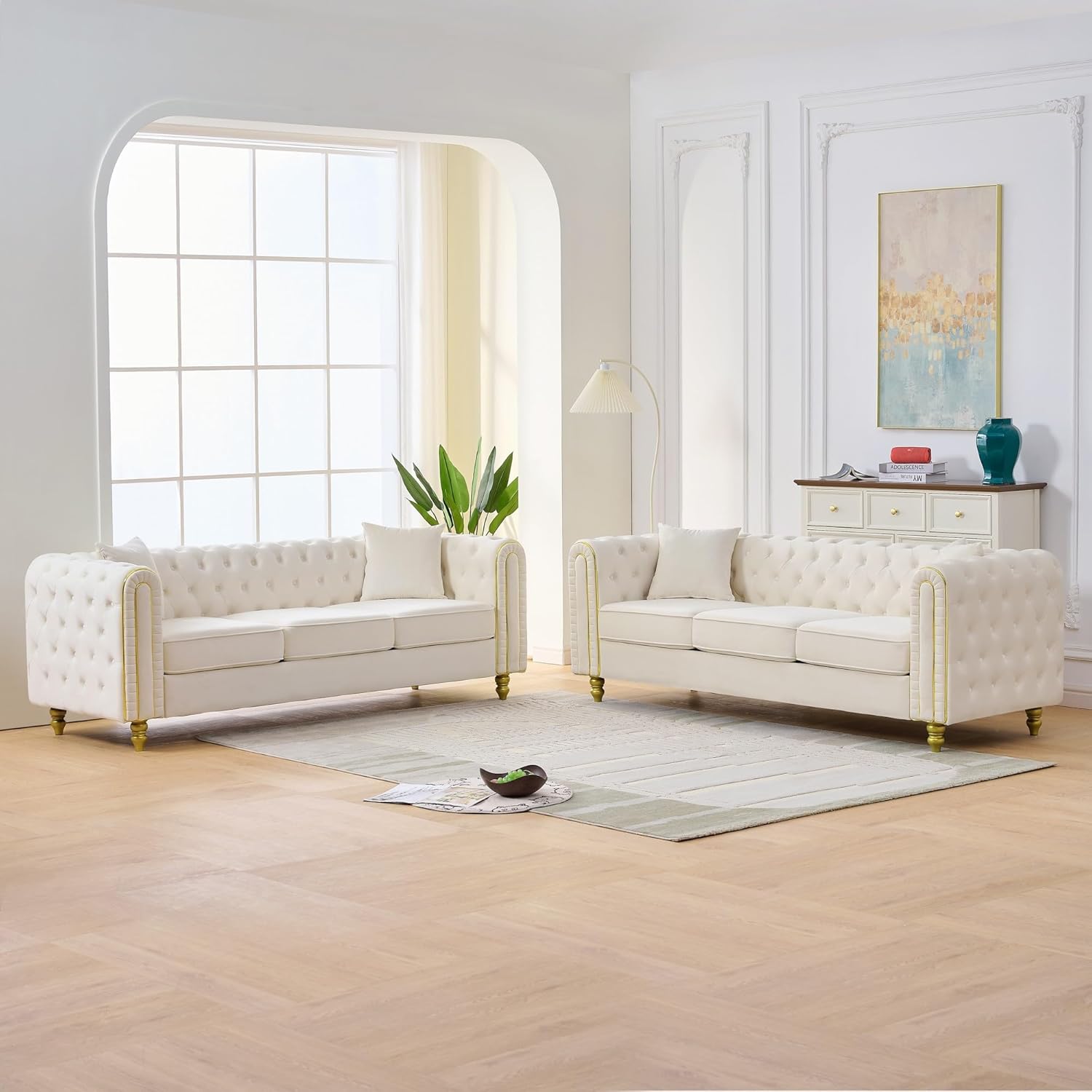 KEIKI 172″ Modern Chesterfield Velvet Sofa, Luxury 3-Seater