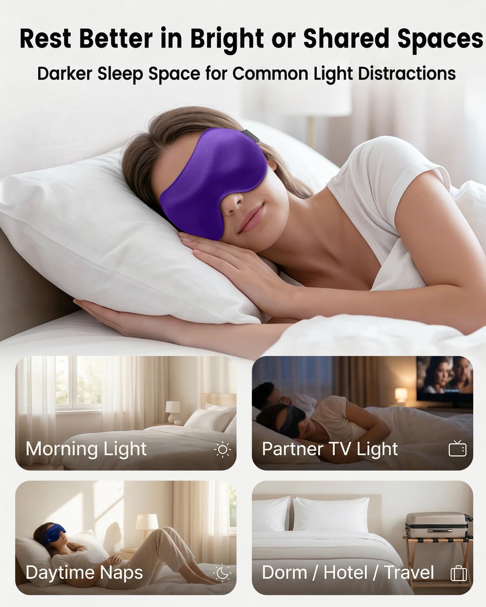 Paquete de 3 máscaras de dormir para dormir de lado, máscara de ojos 3D opaca para dormir, cero presión ocular, apto para pestañas, cubierta suave ajustable para mujeres y hombres, para viajes | 3D cero presión ocular, apto para pestañas, ajustable, suave