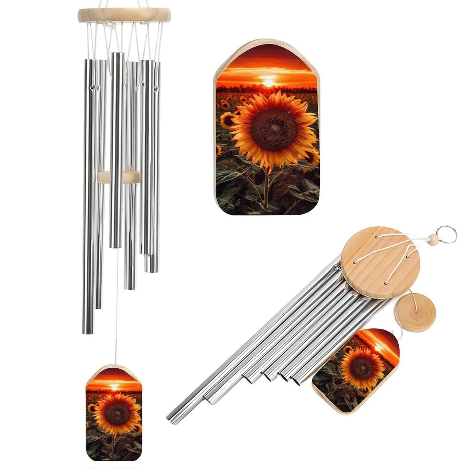 Outdoor Wind Chimes, Sunset Sunflower Printed Wind Chimes,Simple Wind Chimes,Curtain Wind Chimes for Home Decoration