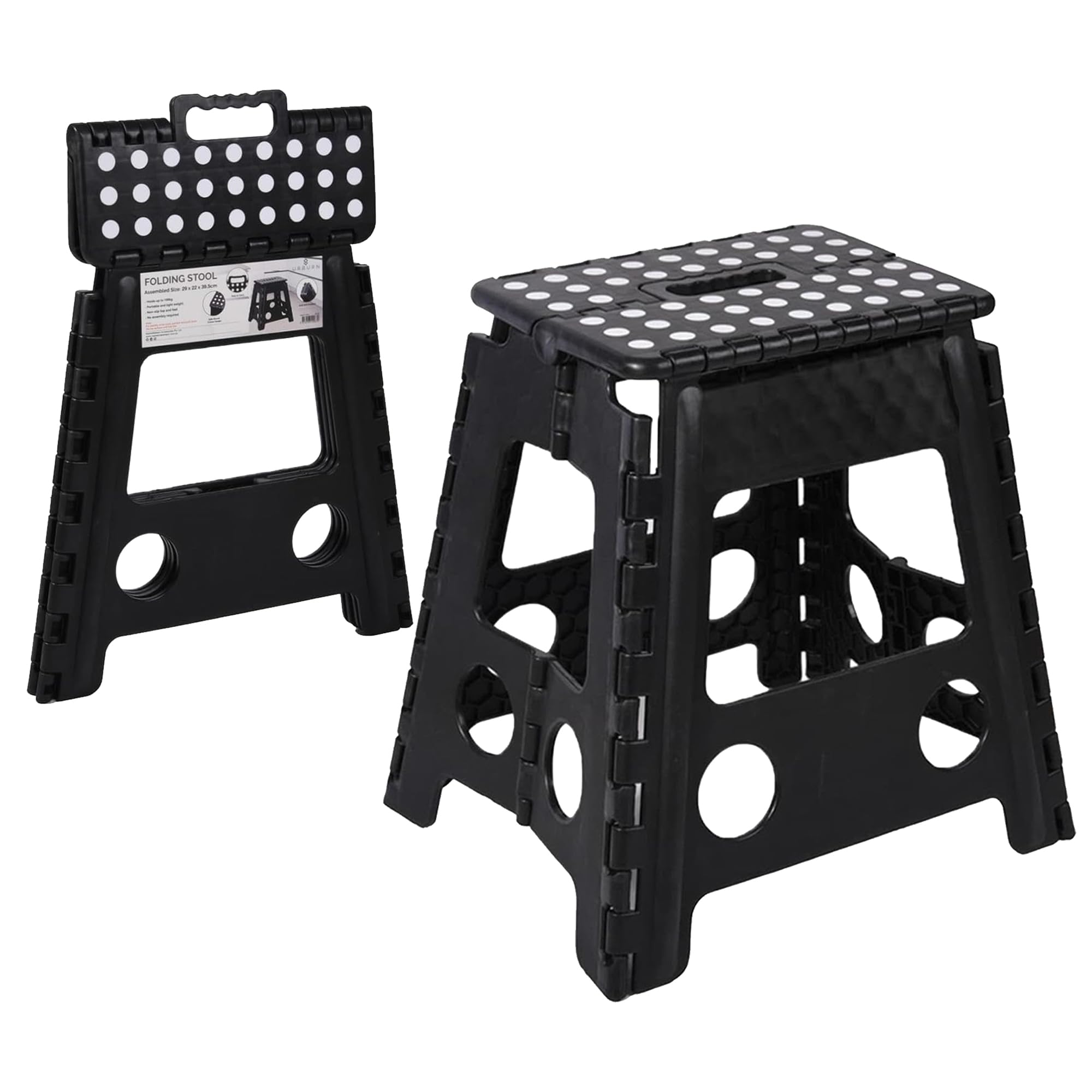 Black Large Folding Step Stool – Heavy Duty 150kg Capacity, Slip-Resistant Surface & Rubber Feet – Compact Foldable Stool for DIY, Cleaning, Kitchen Use – Assorted Colours