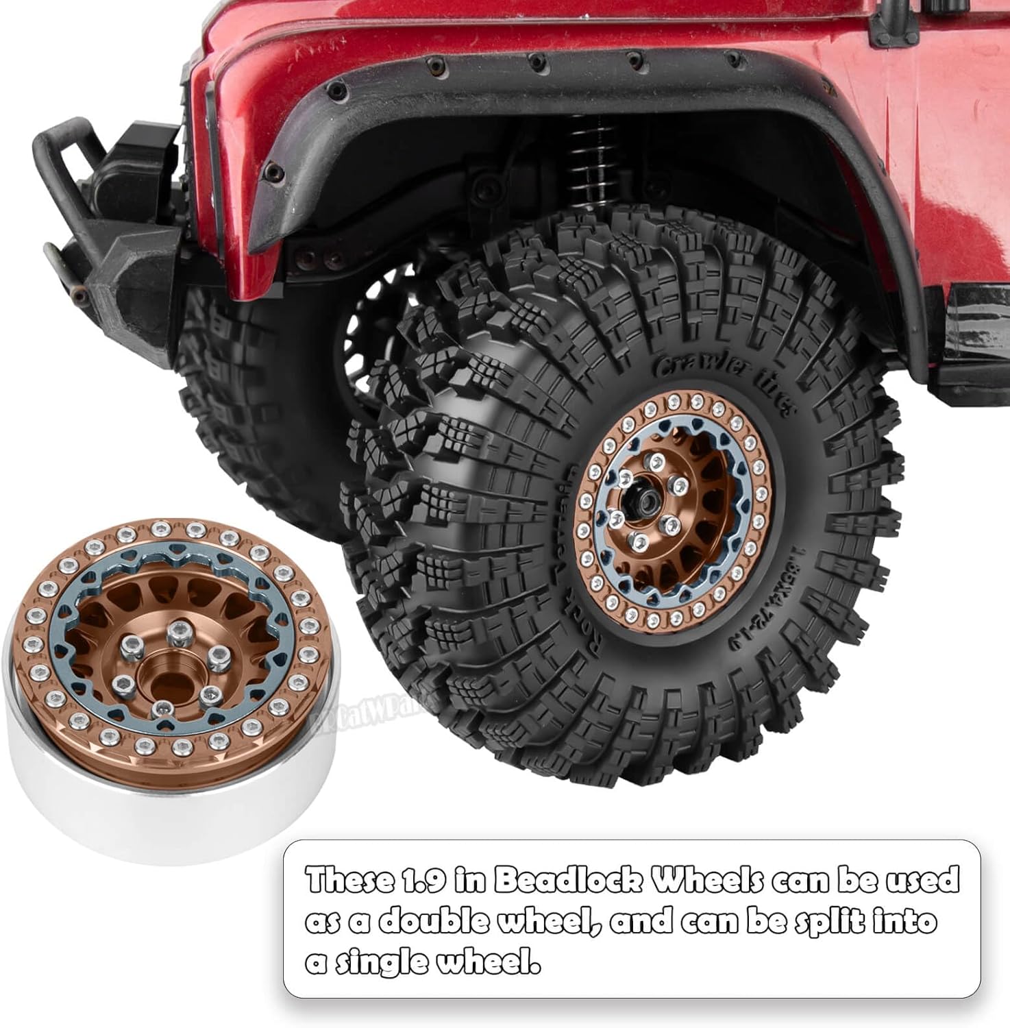 RC 1.9 Dually Beadlock Wheels Rims w/Adjustable Offset for 1/10 TRX4 TRX6 SCX10 SCX10 II 90046 SCX10 III AXI03007 SCX10 Pro Gen7/8 D90 VS4-10 MST CFX RC Crawler Car,4Pcs Alloy Rims,Bronze
