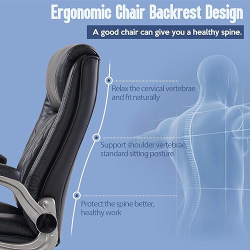 Miniatura 5 de Silla ergonómica de oficina con respaldo alto, silla de oficina ejecutiva de piel sintética, silla de oficina resistente, silla de escritorio,
