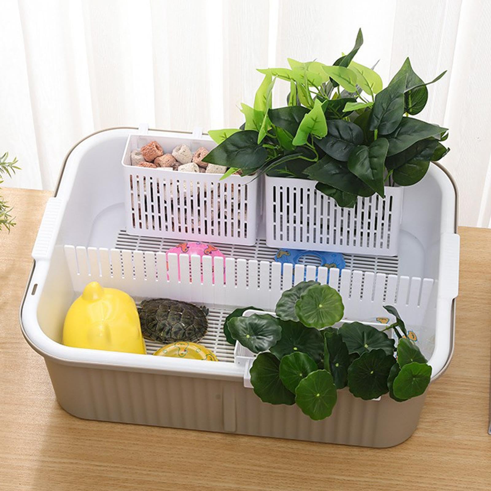 perfk Vasca per tartarughe, vasca per il bagno delle tartarughe, accessori, contenitore per cibo, contenitore per rettili, per l'allevamento di, Bianco