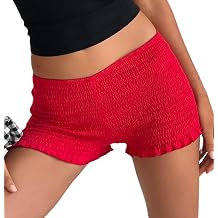 KMBANGI Women Smocked Micro Shorts Y2k Bloomers Ruffle Frill Hem Hot Pants Ruched Sexy Pajama Bottoms Sleepwear