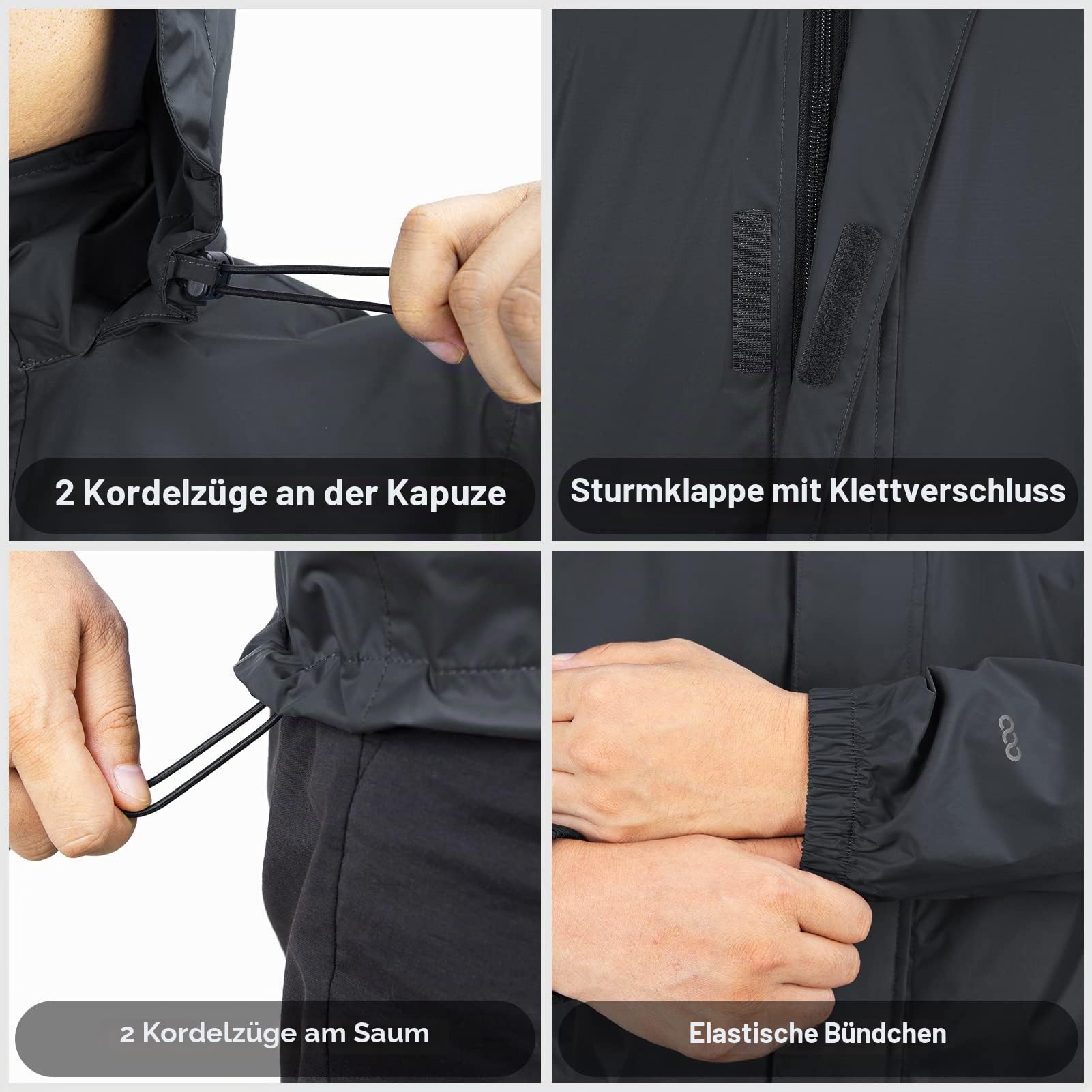 Regenjacke Herren Leicht Wasserdicht Faltbare Regenmantel mit Kapuze 33000ft