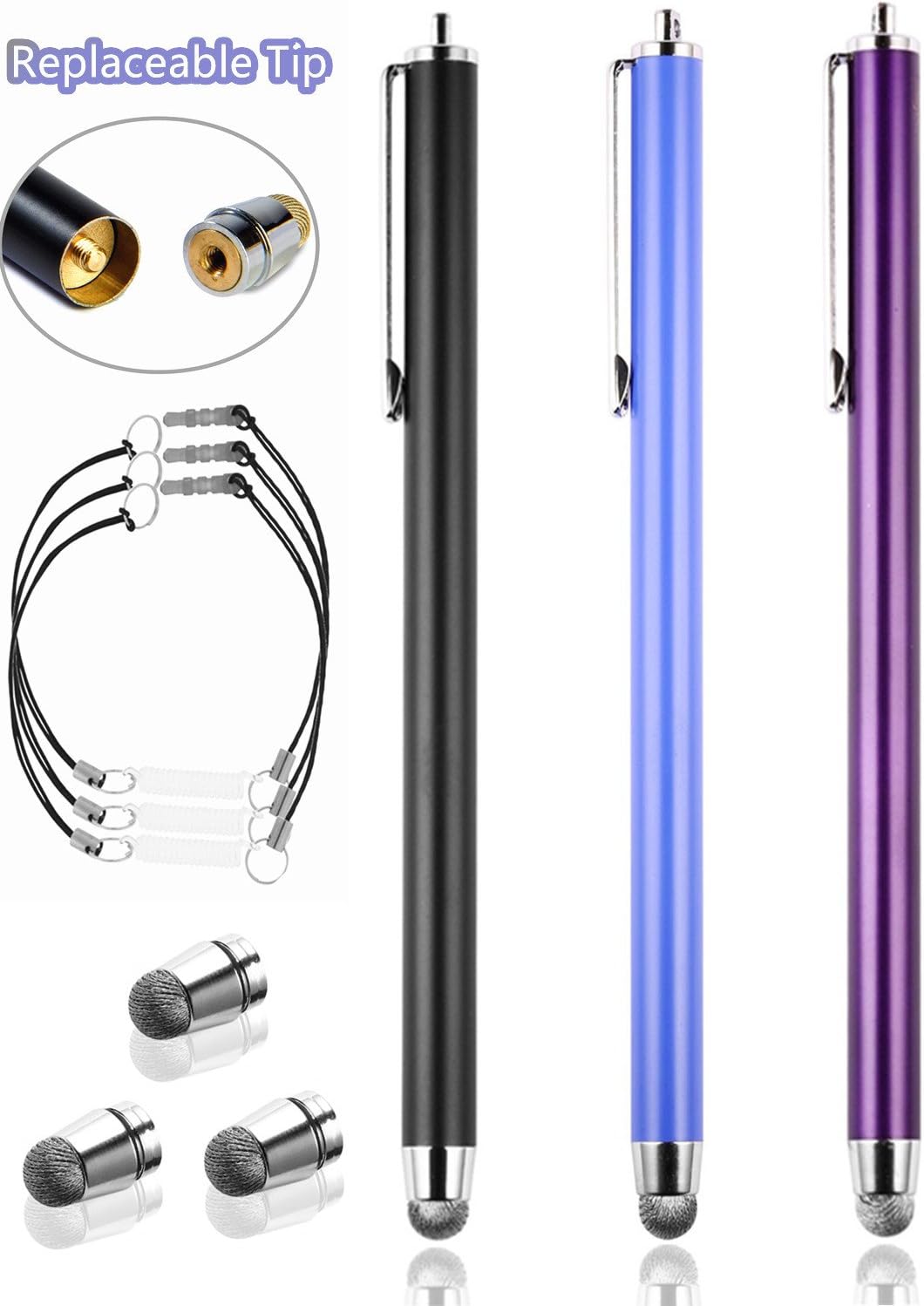 Bargains Depot [0.24-inch Micro-Fiber Tips Series] 4 Packs Micro Fiber Tip Stylus/styli - 5.5" L Thin-Tip/Ultra Sensitive Universal Touch Screen Pens -(Black&Purple&Blue)