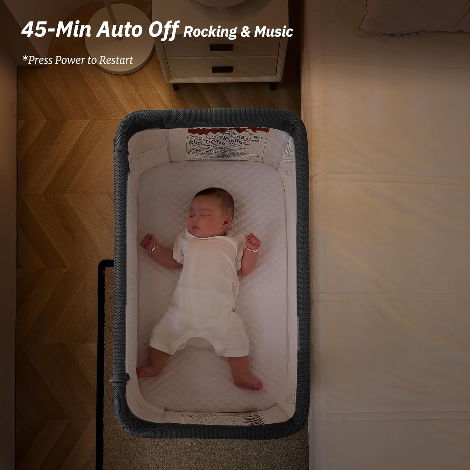 Rocking Bassinet for Baby, Automatic Electric Bedside Bassinet, 5 Heights Adjustable Baby Bedside Sleeper for Infant 0-6 Months, Auto Rocking Crib on Wheels, Dark Grey